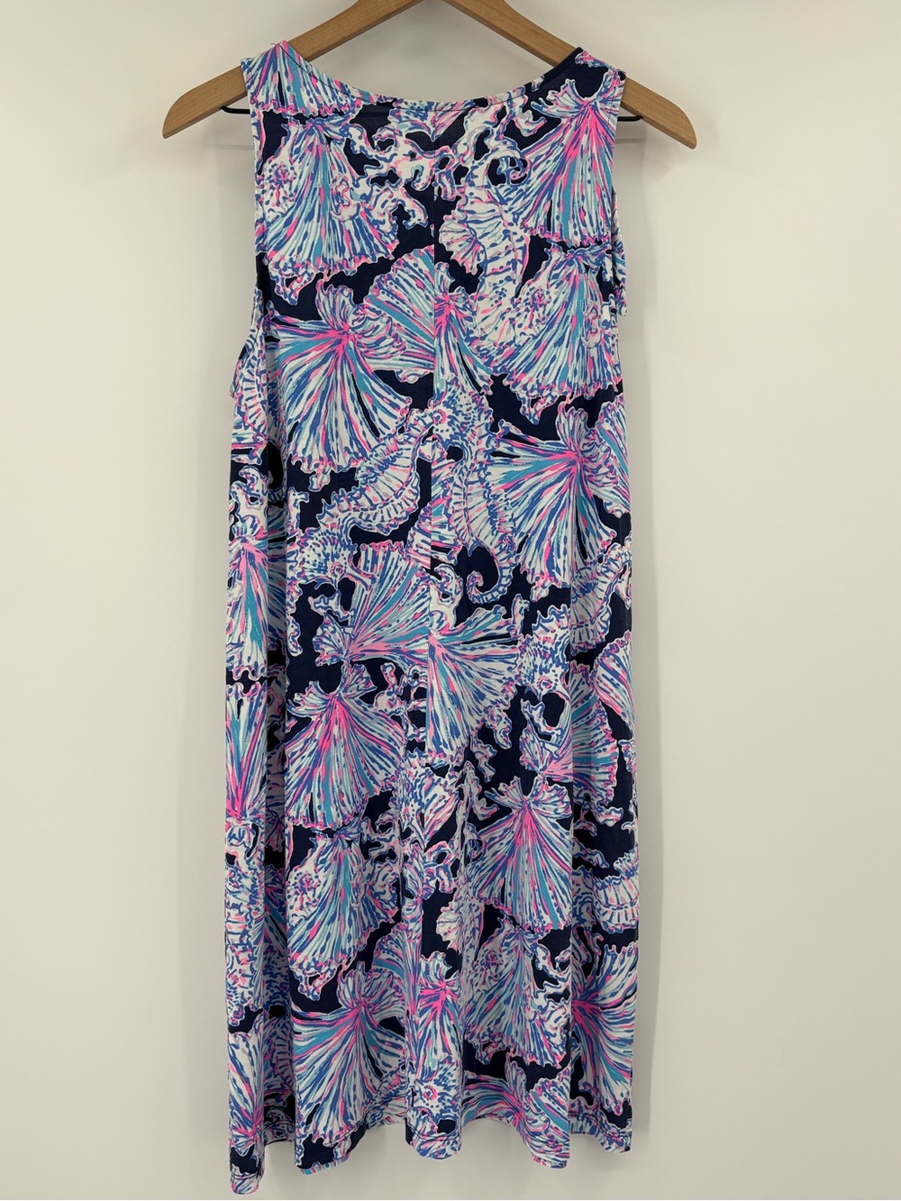 Lilly Pulitzer Luella Swing Dress L Deep Sea Navy Shells Bells Pima Cotton - Picture 13 of 13